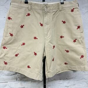 J Crew Shorts Lobster Embroidered Pattern Beige Khaki Vintage 90s Men’s Size 38